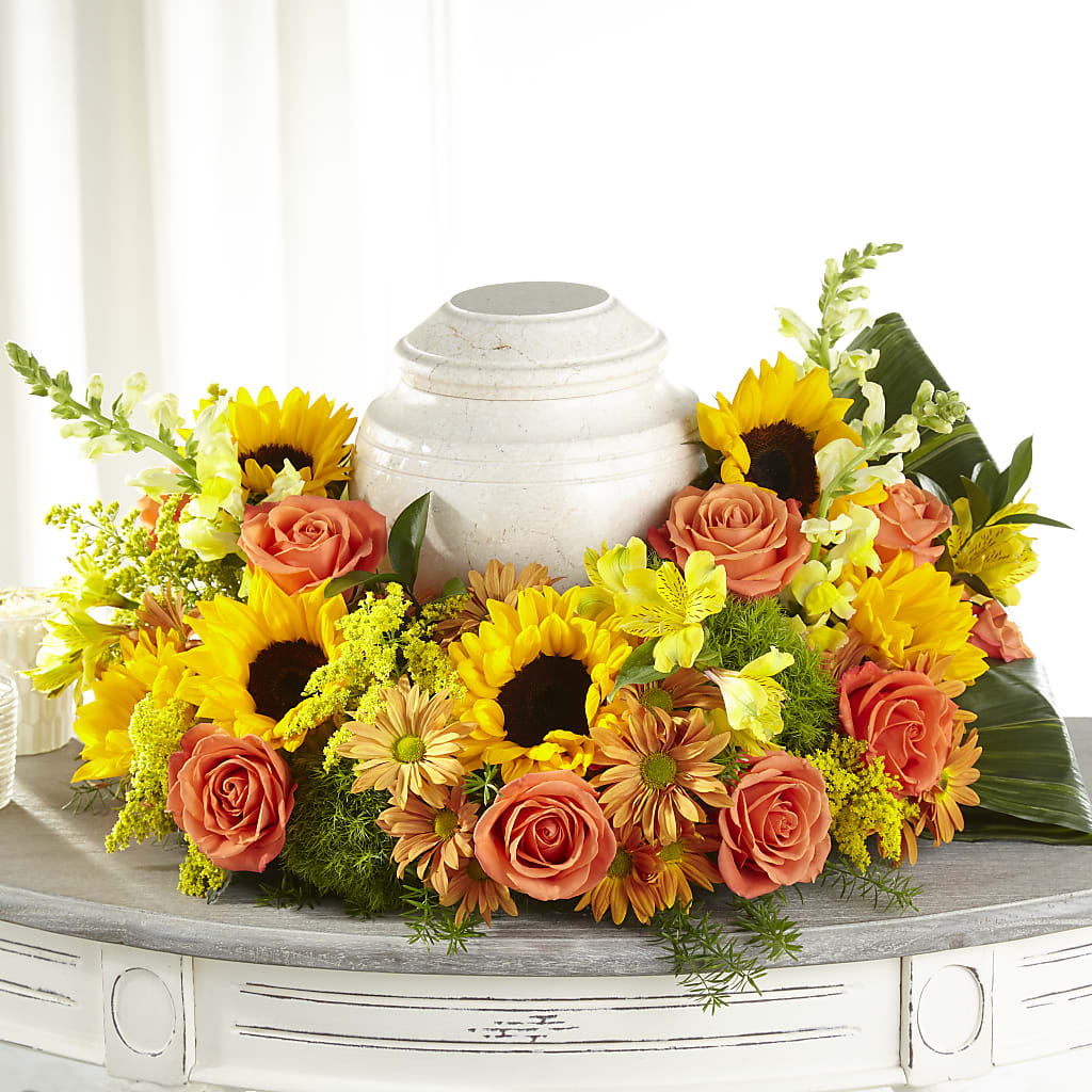 Faithful Sunflower Cremation Adornment – GAETA'S FLOWERS, Los Gatos CA