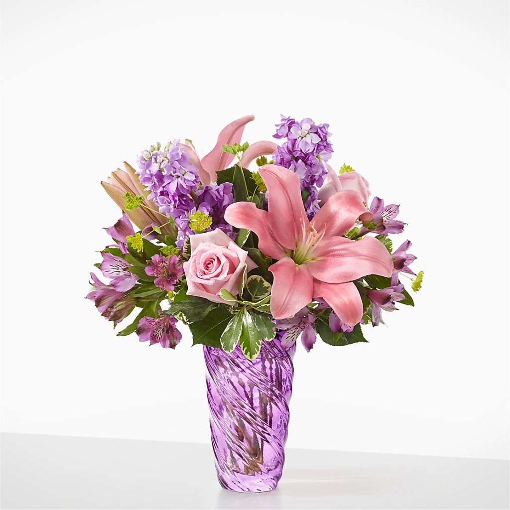 Precious Petals Bouquet with Luxe Swirl Vase – GAETA'S FLOWERS, Los Gatos CA