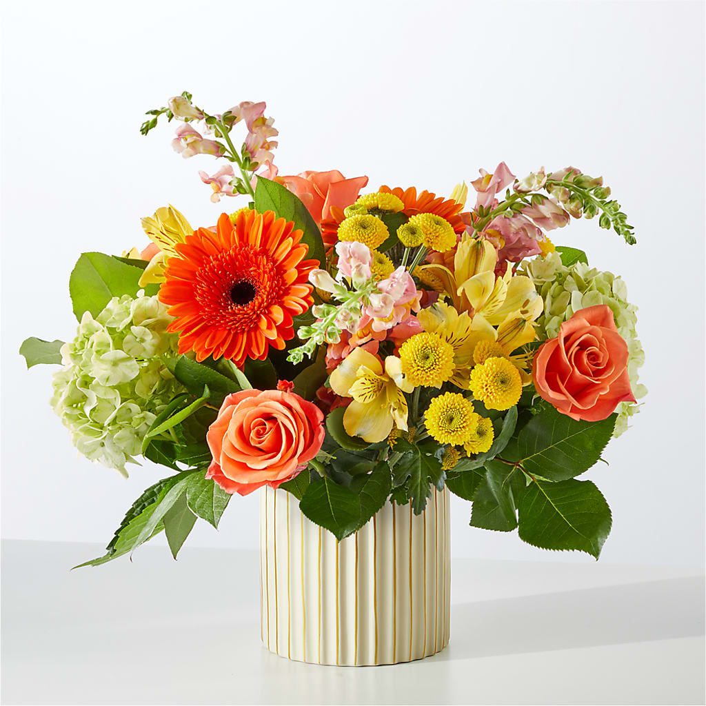 Autumn Sunshine Bouquet with Ivory Vase – GAETA'S FLOWERS, Los Gatos CA