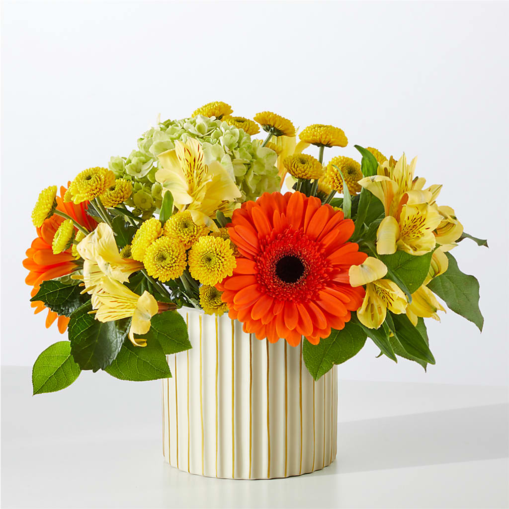 Autumn Sunshine Bouquet with Ivory Vase – GAETA'S FLOWERS, Los Gatos CA